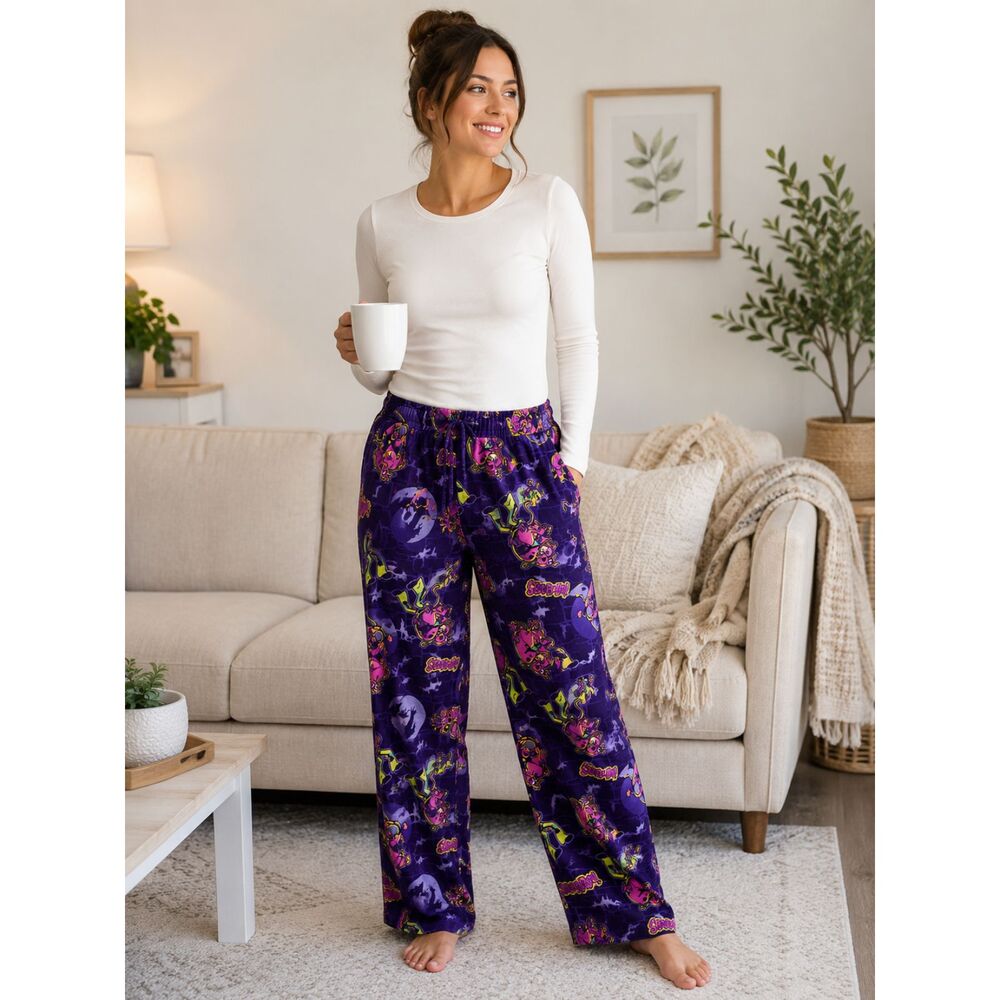 Scooby-Doo Women's Size L Plush Fleece Lounge Pajama Pants Purple Halloween #14